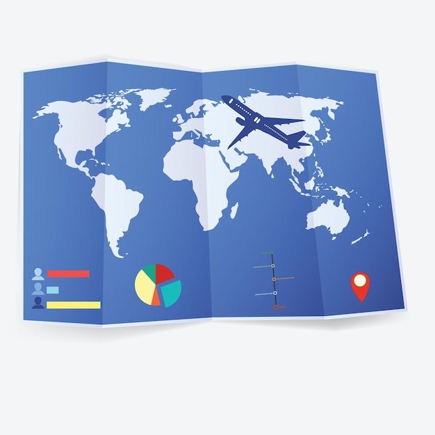Vektor reise- und transportweltkarte mit informationsgrafiken. flaches design des vektors