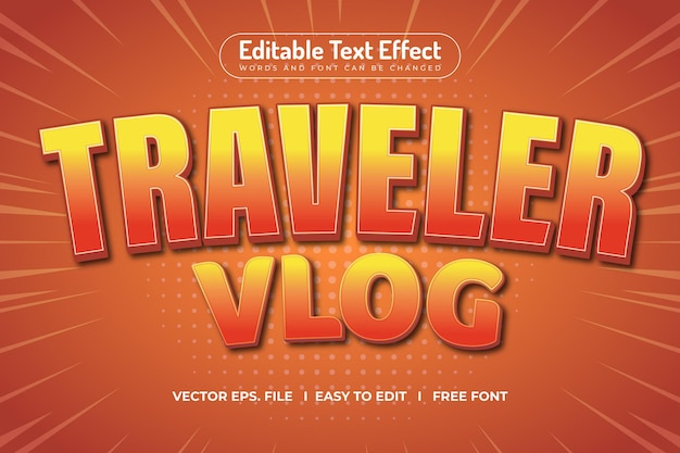 Vektor reise-vlog bearbeitbares 3d-textdesign