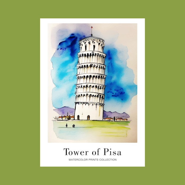 Vektor reisebild des turms von pisa mit aquarell