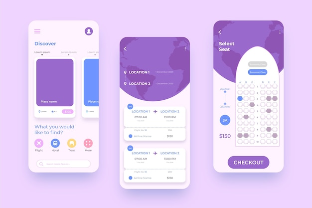 Reisebuchungs-App-Oberfläche für Mobiltelefone
