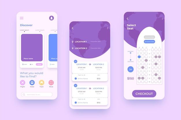 Vektor reisebuchungs-app-oberfläche für mobiltelefone