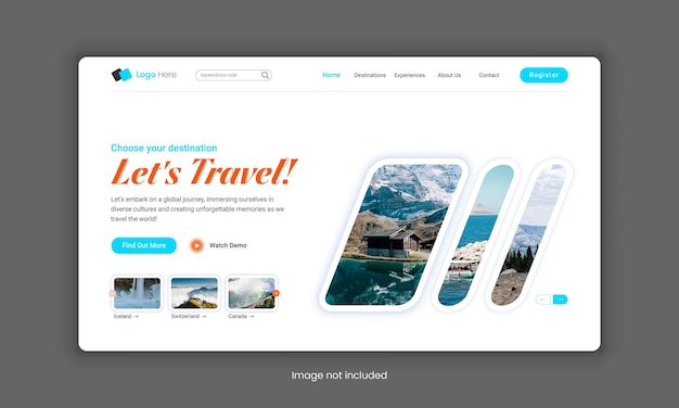 Reisebüros Landing Page Design oder Reise Landing Page Vorlage Held-Bereich für Reise-Website