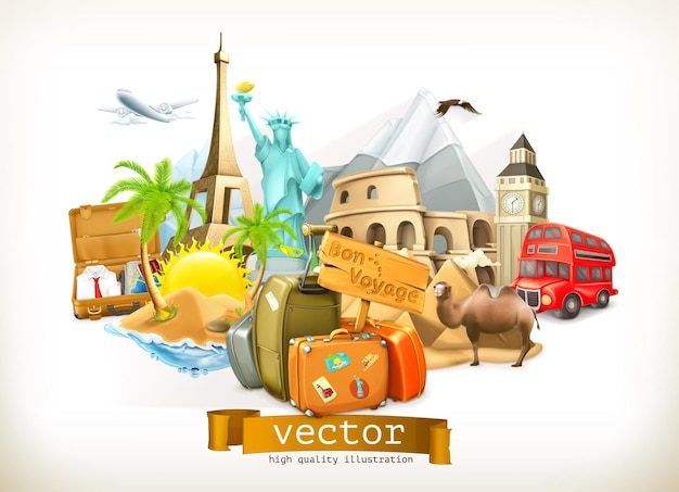 Vektor reiseillustration im 3d-stil