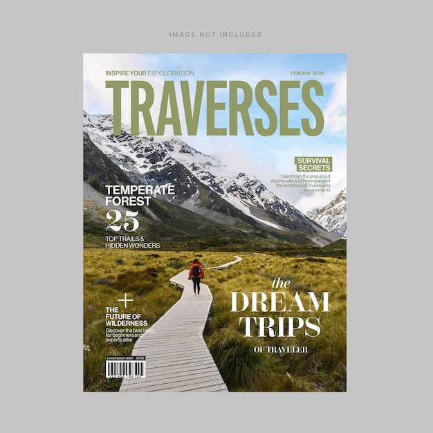 Vektor reisemagazin-cover-layout, abenteuer-vorlage, touristische aktivität, erkunden sie reise-urlaub in vect