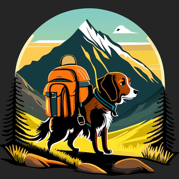 Vektor reisen sie die welt slogan mit hund und rucksack illustration