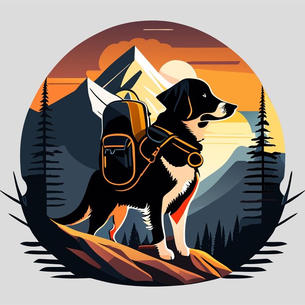 Vektor reisen sie die welt slogan mit hund und rucksack illustration