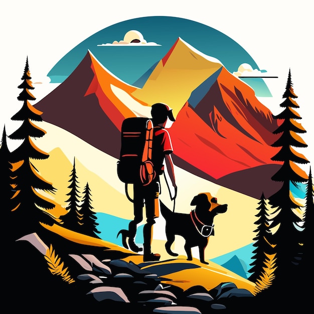 Reisen Sie die Welt Slogan mit Hund und Rucksack Illustration