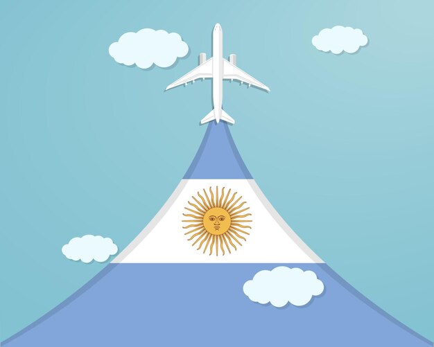 Vektor reisen sie nach argentinien per flugzielkonzept, papierschnitt-urlaubsidee