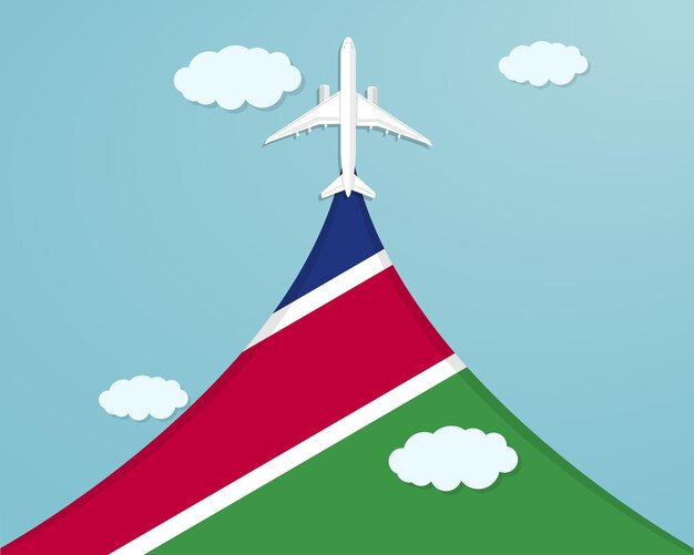 Reisen sie nach namibia per flugzielkonzept, papierschnitt-urlaubsidee