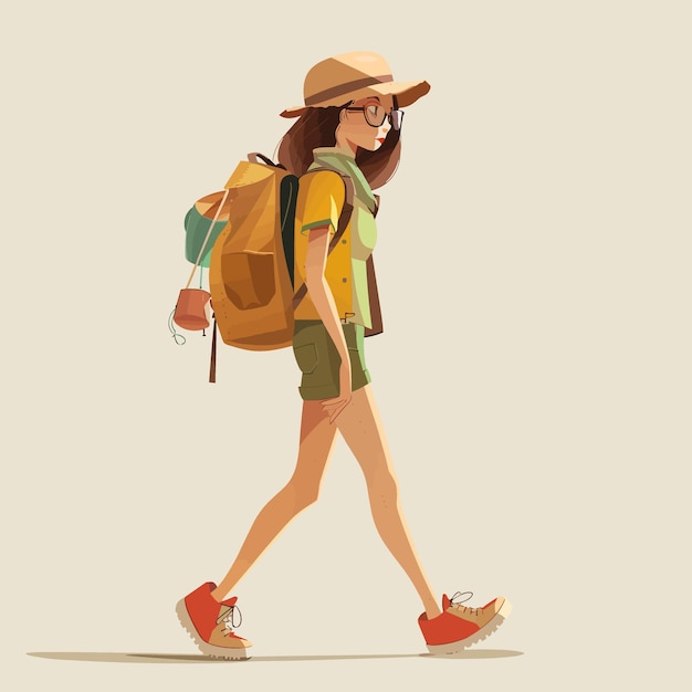 Reisende Mädchen mit Rucksack geht Vektor-Illustration im Cartoon-Stil