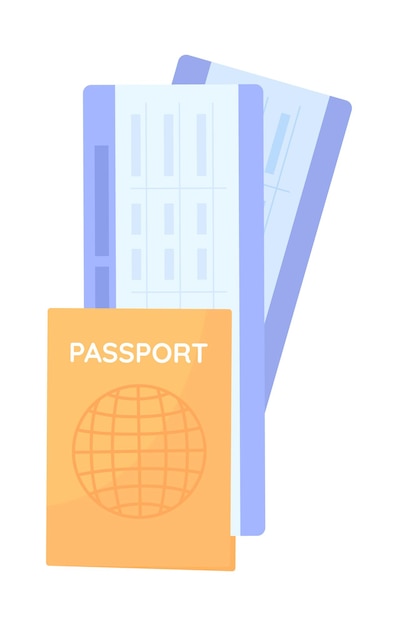 Reisepass mit tickets halbflaches farbvektorobjekt