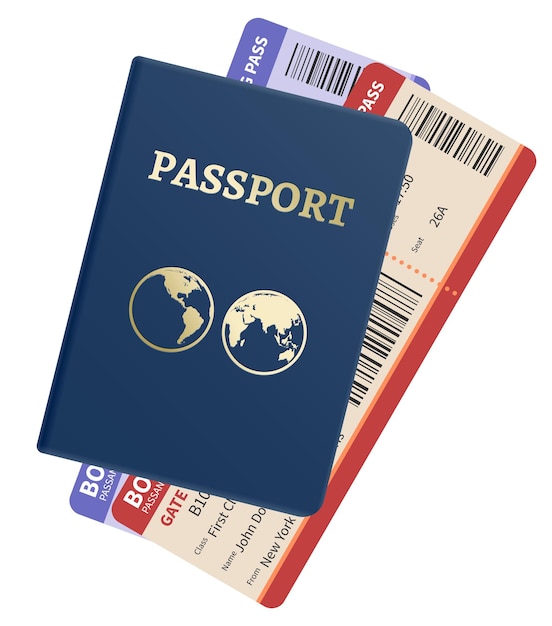 Reisepass und zwei Flugtickets Realistische Reisedokumente