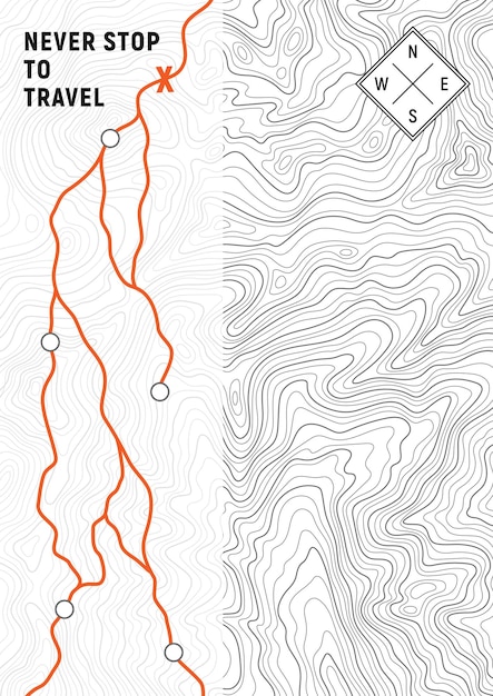 Reiseplakat einer topografischen linienkarte. vektorlinienmuster aus holzringen
