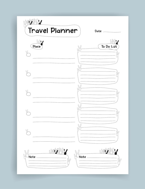 Vektor reiseplaner reiseplaner-vorlage habit tracker leere vorlage vektor-illustration minimaler stil sauberer stil täglich zu tun süßer stil