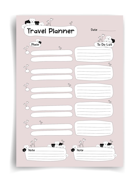 Vektor reiseplaner reiseplaner-vorlage habit tracker leere vorlage vektor-illustration minimaler stil sauberer stil täglich zu tun süßer stil