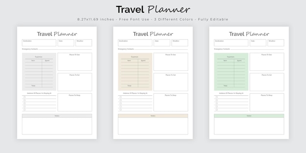 Reiseplaner und Reiseplaner Logbuch Journal Tracker Innenvorlage