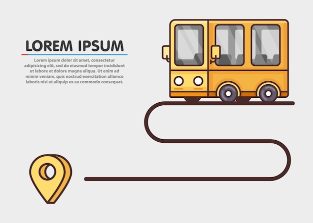 Reiseweg. gelber bus und ziel.