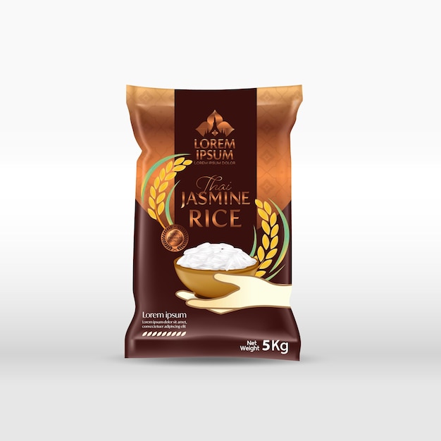 Reispaket mockup thailand lebensmittel, vektorillustration
