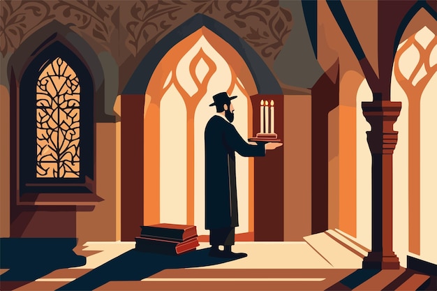 Vektor religiöser jude nach dem besuch der synagoge, der thora-vektorillustration liest