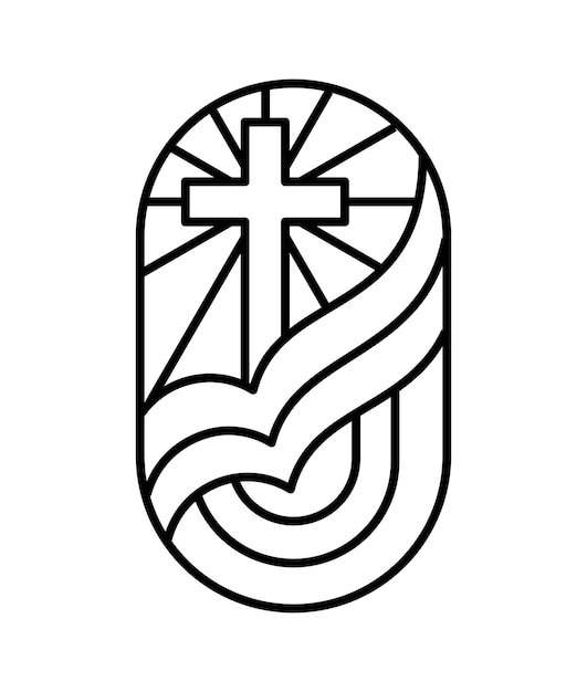 Vektor religion linie kreuz und offenes buch bibel in der kirche vektor-logo-symbol-illustration isoliert jesus