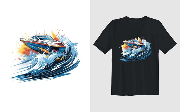 Vektor rennboot-cartoon-vektorillustration rennboot-t-shirt-design