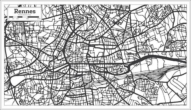 Rennes Frankreich Stadtplan im Retro-Stil. Übersichtskarte. Vektor-Illustration.