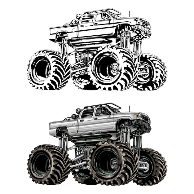 Rennwagen isoliert auf weißem hintergrund. monster truck. vektor-illustration.