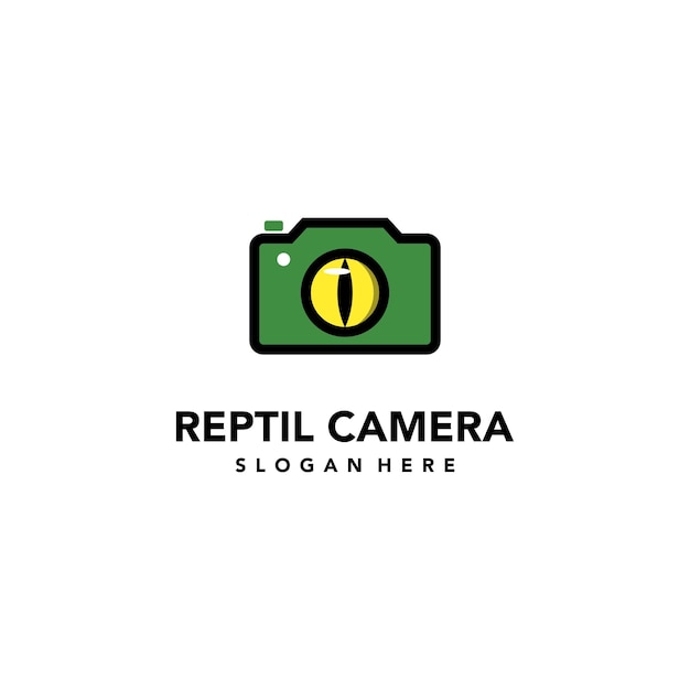 Reptil-kamera-logo-design auf isoliertem hintergrund reptil-auge mit kamera-logo