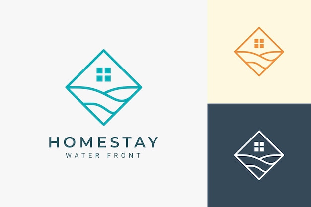 Resort- oder Hotellogo in einfacher Raute und Ozeanwelle