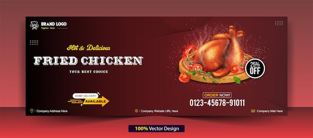 Restaurant essen brathähnchen facebook social media web banner cover design vorlage vektor eps