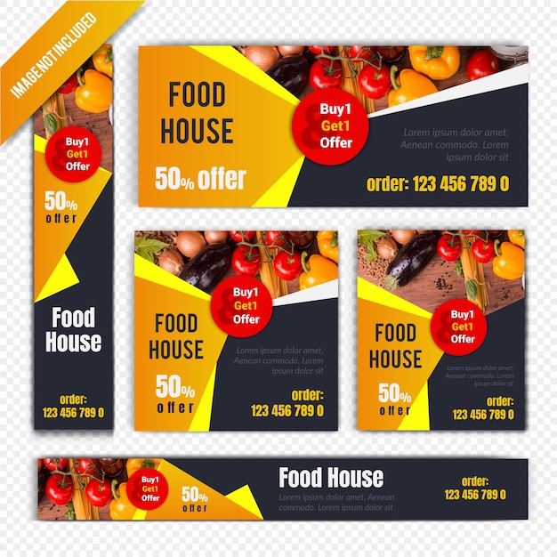 Restaurant rabatt web banner set