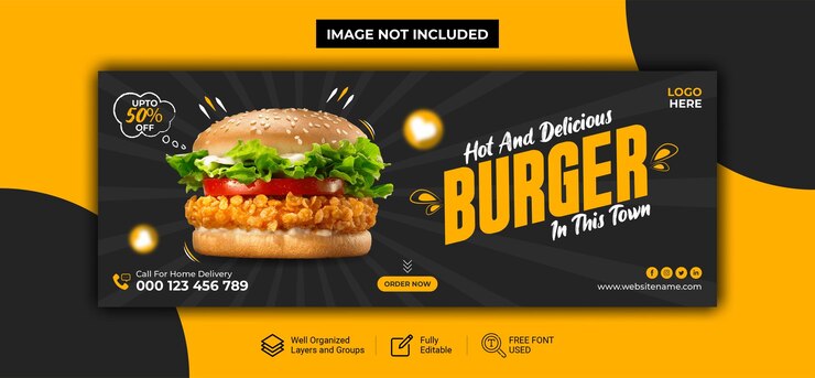 Restaurant und spezielle Burger-Social-Media- und Facebook-Cover-Premium-Vektor-Vorlage