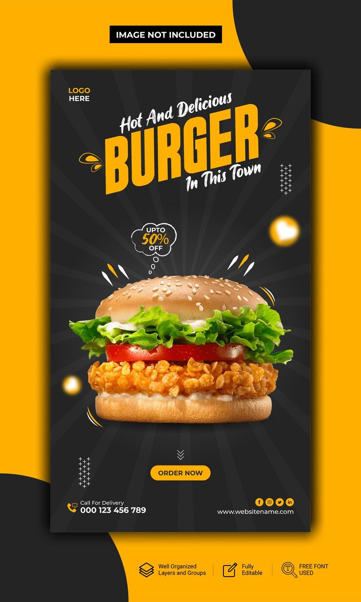 Restaurant und spezielle Burger-Social-Media- und Instagram-Story-Premium-Vektor-Vorlage