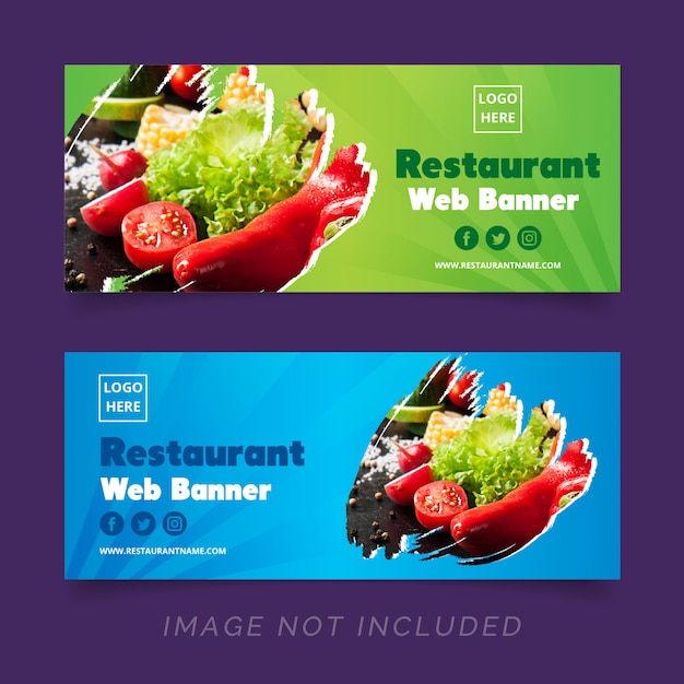 Vektor restaurant web-banner-sammlung mit foto