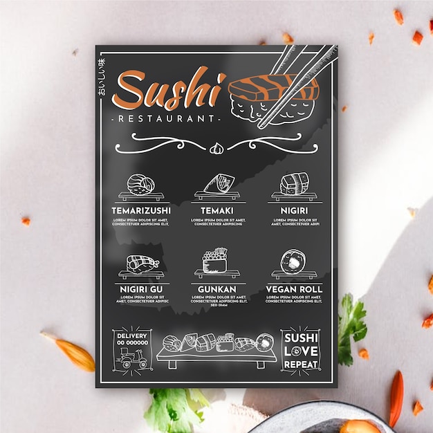 Restaurantmenüvorlage mit Sushi