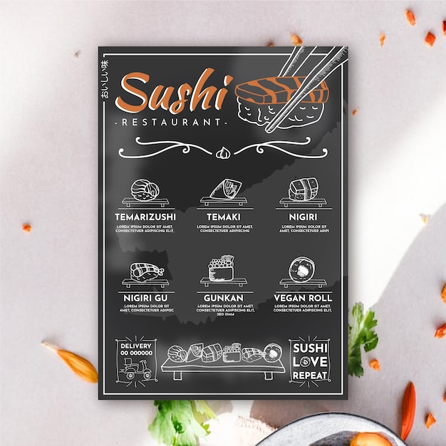 Restaurantmenüvorlage mit sushi