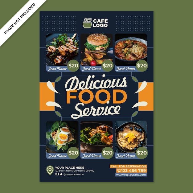 Restaurantplakatwerbung im flachen Designstil