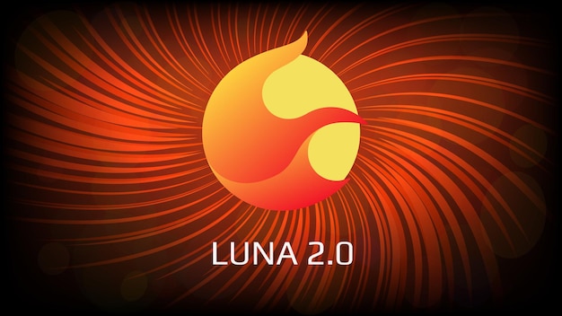 Resurrection terra luna 20-token-symbol auf rotem hintergrund mit vortex-kryptowährungs-logo-symbol