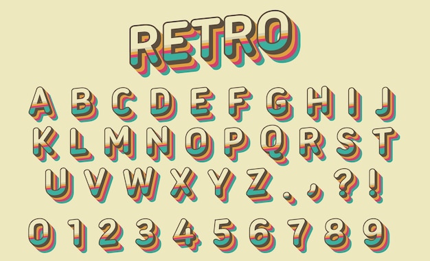 Retro 70er jahre alphabet und zahlen