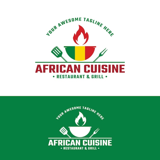 Vektor retro-afrikanische senegal-küche-grill-barbeque-logo-design-vorlage