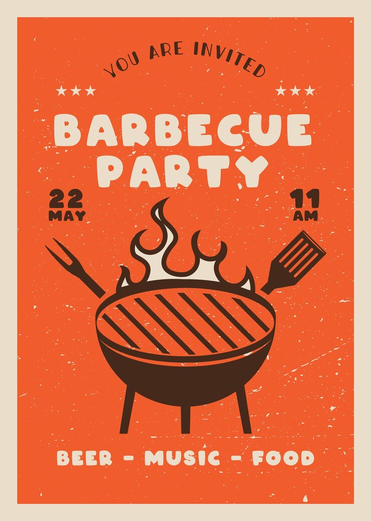 Retro-BBQ-Party-Flyer-Vorlage BBQ-Grill-Karte für Social-Media-Marketing Grill-Post-Design Stock-Vektor-Poster