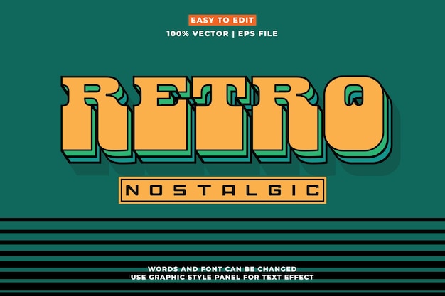 Retro-bearbeitbarer Text-Effekt-Stil Retro-Vintage-Nostalgie-Vibes 3D-Cartoon-Stil Premium-Vektor