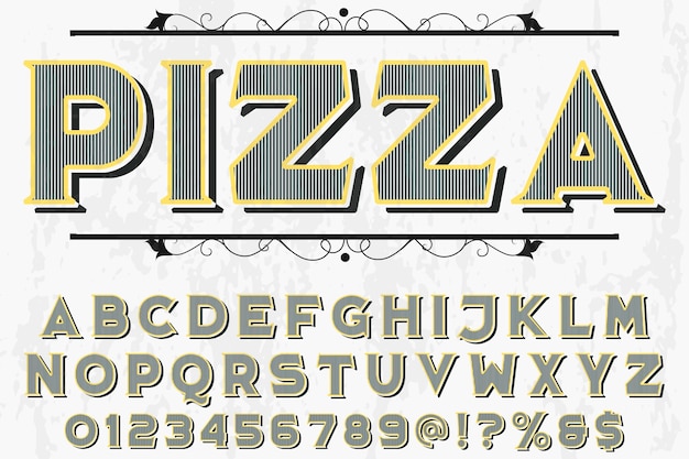 Retro beschriftungsetikett design pizza