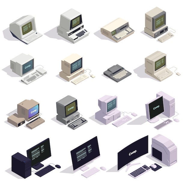 Retro-Computer-isometrische Ikonen