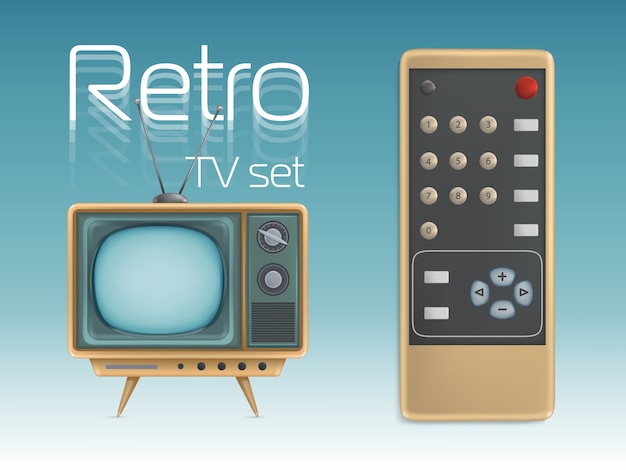 Vektor retro fernseher und fernbedienung