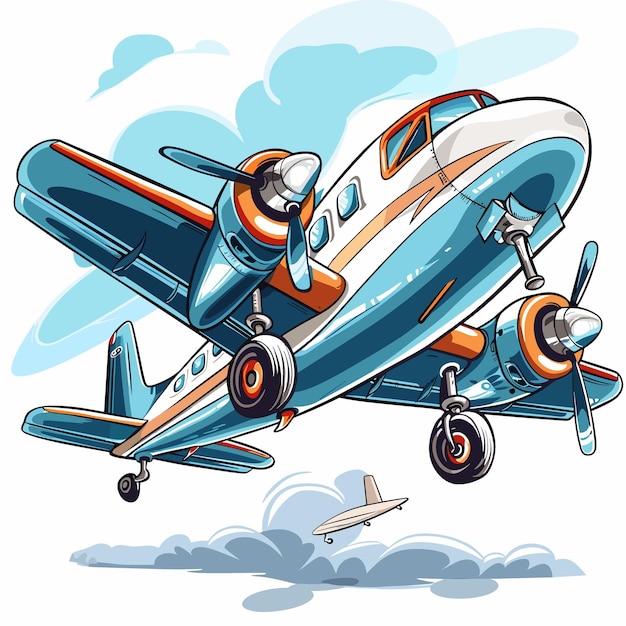Retro-flugzeug fliegt im himmel vektor-illustration im cartoon-stil