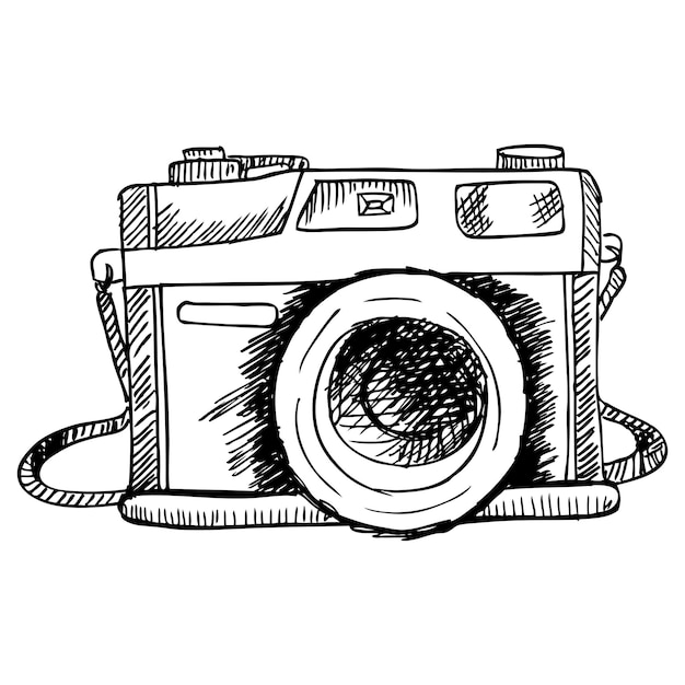 Retro-fotokamera handzeichnung illustration
