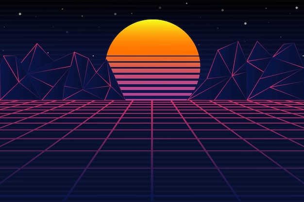 Retro-futuristischer Hintergrund 80er Jahre Vektorillustration Moderner trendiger Hintergrund für Design-Banner p