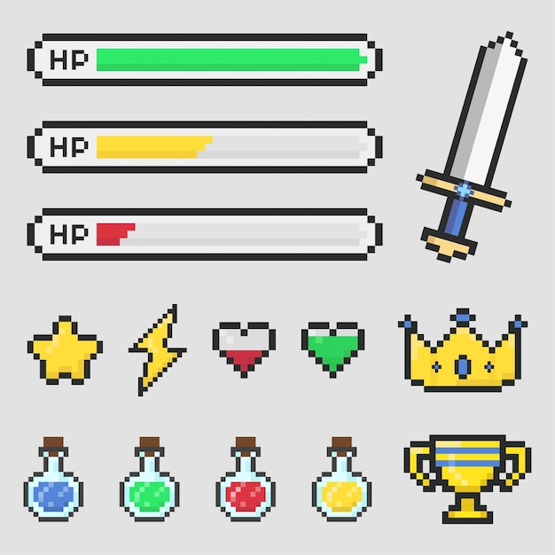 Retro-Gaming-Elemente im 8-Bit-Pixel-Art-Stil