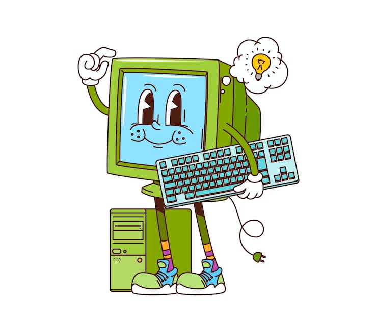 Vektor retro-groovy computer-cartoon-vintage-pc-charaktere
